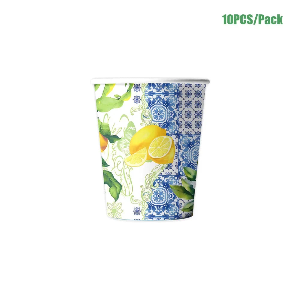 Lemon Birthday Decoration Sicilian Lemon Paper Plates Cups Napkins Tablecloth Banners Spiral Baptism Dolce Vita Party Supplies