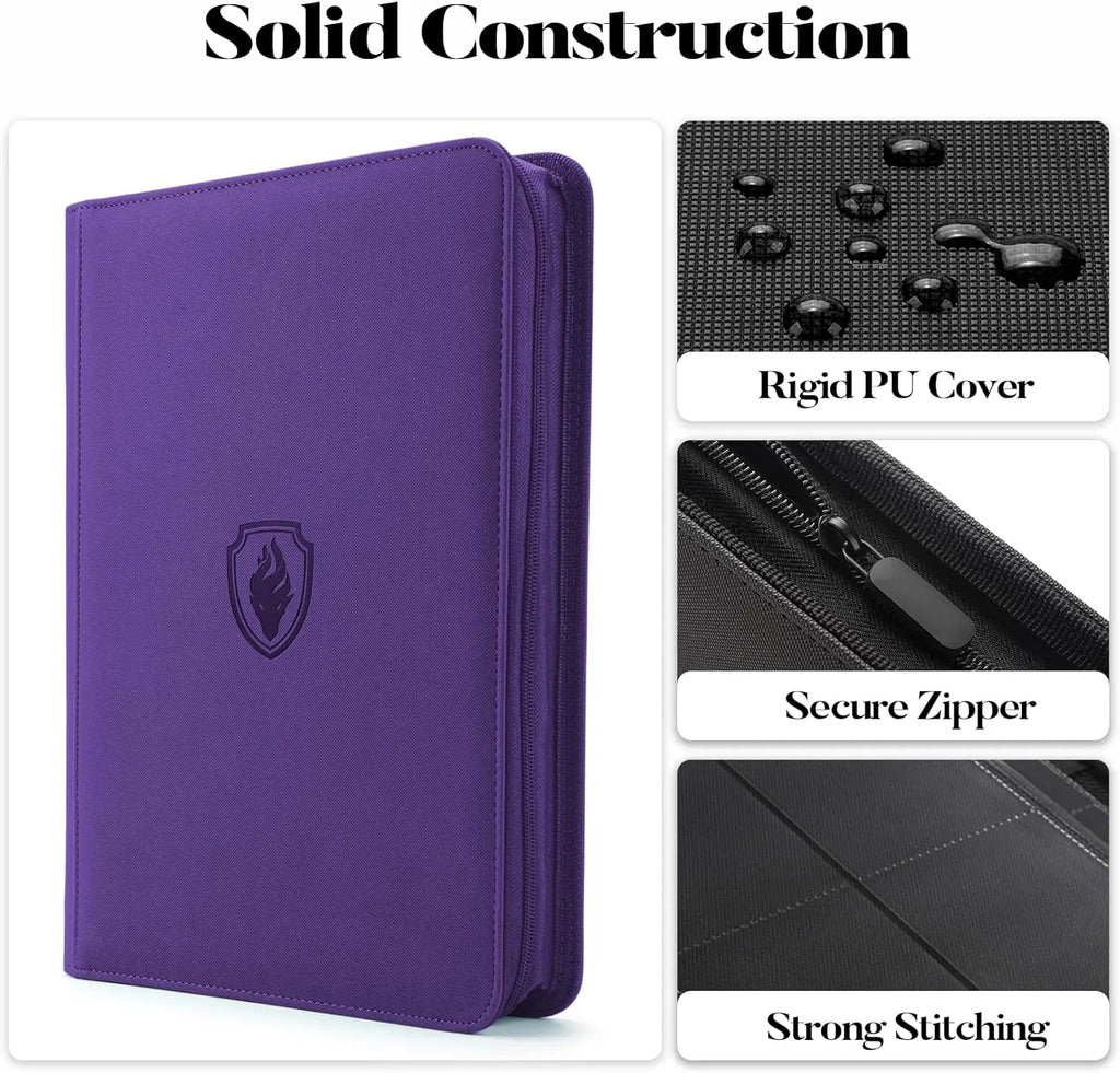 9 Pocket Zipper Card Binder, 360 Trading Card Holder Book, Premium PU Cover Zip Binder for Cards, Durable Side Loading Card