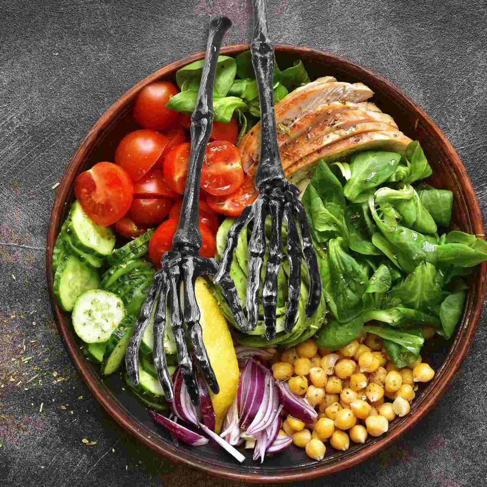 2 Pcs Salad Spoon Decorate Skull Claw Dessert Spoons Making Tools Mixing Hands Plastic Serving Forks