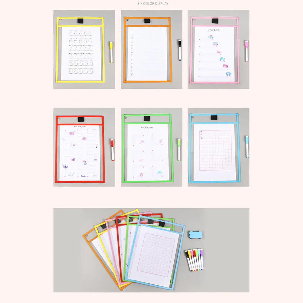 Waterproof Document Storage Pouch Reusable Dry Erasable File Bag Kids Transparent Diy Pockets Hanging File For Teaching Supplies