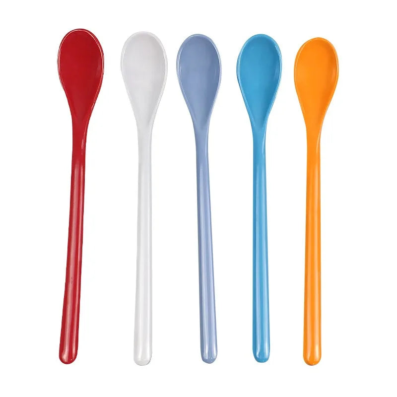 7pcs Candy Color Plastic Long Handle Dessert Spoons Dinner Tea Spoon Tableware Flatware Stirring Coffee Kitchen Scoops Soup