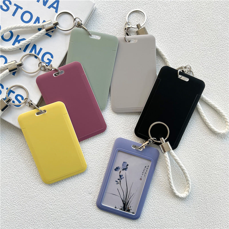 1Pc Solid Color Student Bus ID Card Protective Cover Keyring School Access Door Card Credit Card Holder Bag Set Key Chain