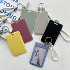 1Pc Solid Color Student Bus ID Card Protective Cover Keyring School Access Door Card Credit Card Holder Bag Set Key Chain