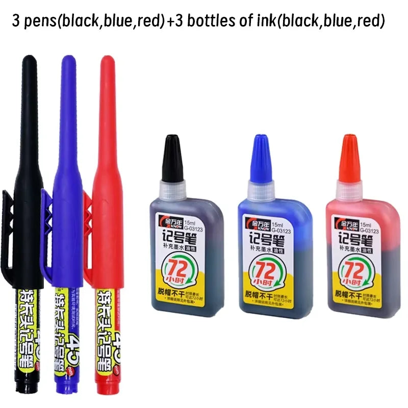 Lot 45mm Waterproof Long Head Nib Deep Hole Markers Pen Tile Carpenter Pen Multi-purpose for Woodworking Black/Blue/Red Ink