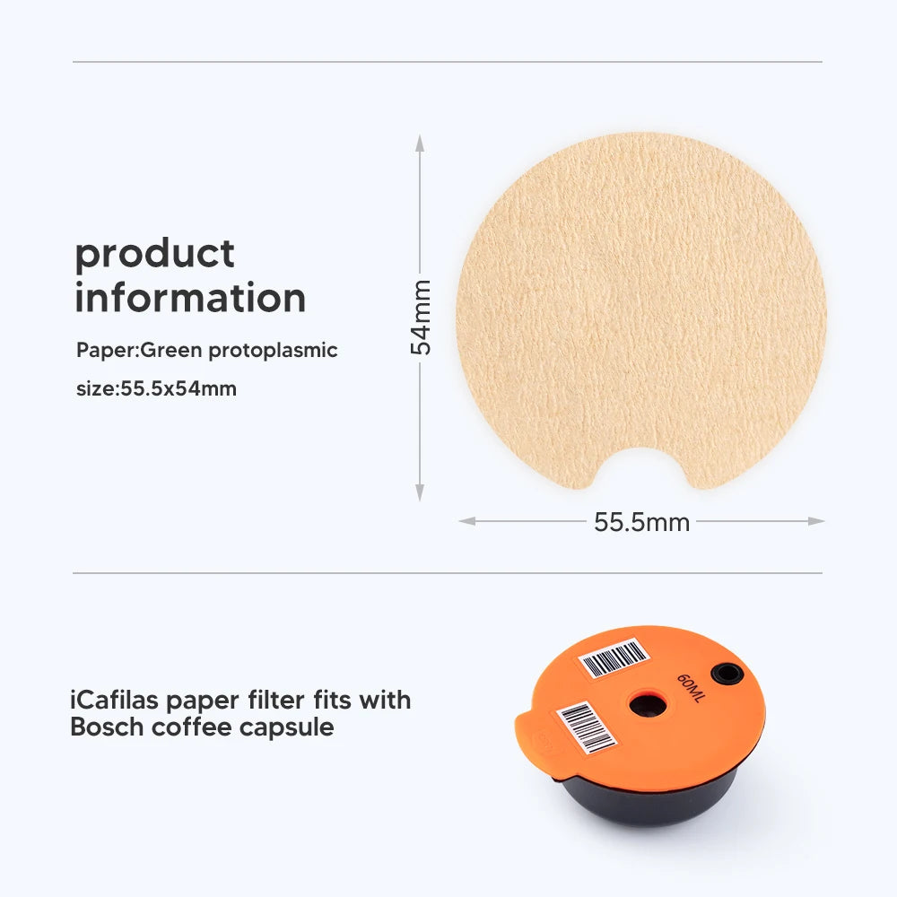 Icafildas Coffee Capsule Paper Filter for BOSCH -s Machine Tassimo Refillable Filter Maker Pod Disposable Paper Filters