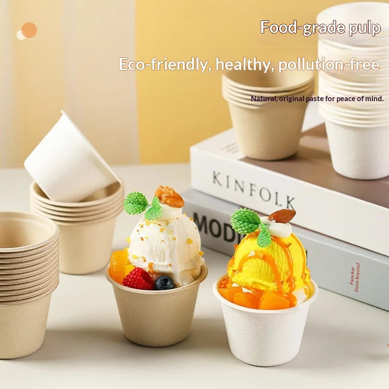 5/10/20/50pcs 5OZ Ice Cream Cup Environmentally Friendly Degradable Disposable Celebrity Dessert Pulp Light Food Paper Bowl
