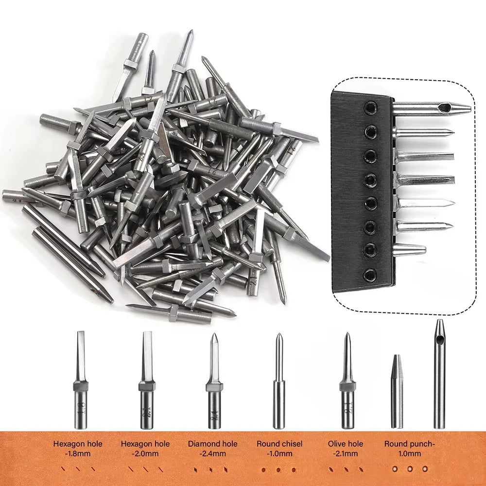 WUTA 3G Leather Punches Head Replaceable Pricking Iron Removable Diamond Olive Round Hole French Style Chisel DIY Craft Tools