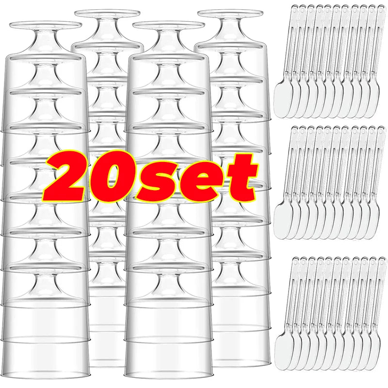 Disposable Plastic Cups with Spoons Transparent  DIY Dessert Cup Pudding Container for Ice Cream Cake Fruit Yogurt Snacks Bowls