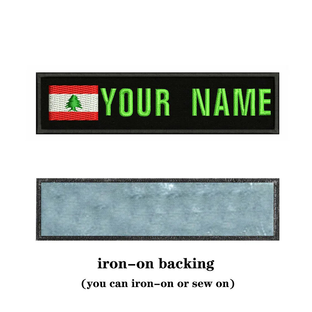 Lebanese Flag Lebanon 10X2.5cm Embroidery Custom Name Text Patch Stripes Badge Iron On Or  Patches