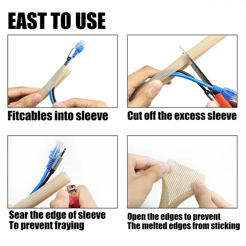3/8meters PET Braided Cable Sleeve 3mm~32mm Self-Closed Sheath High Protection Wear Resistant Insulated Sleeving Wire Organizer