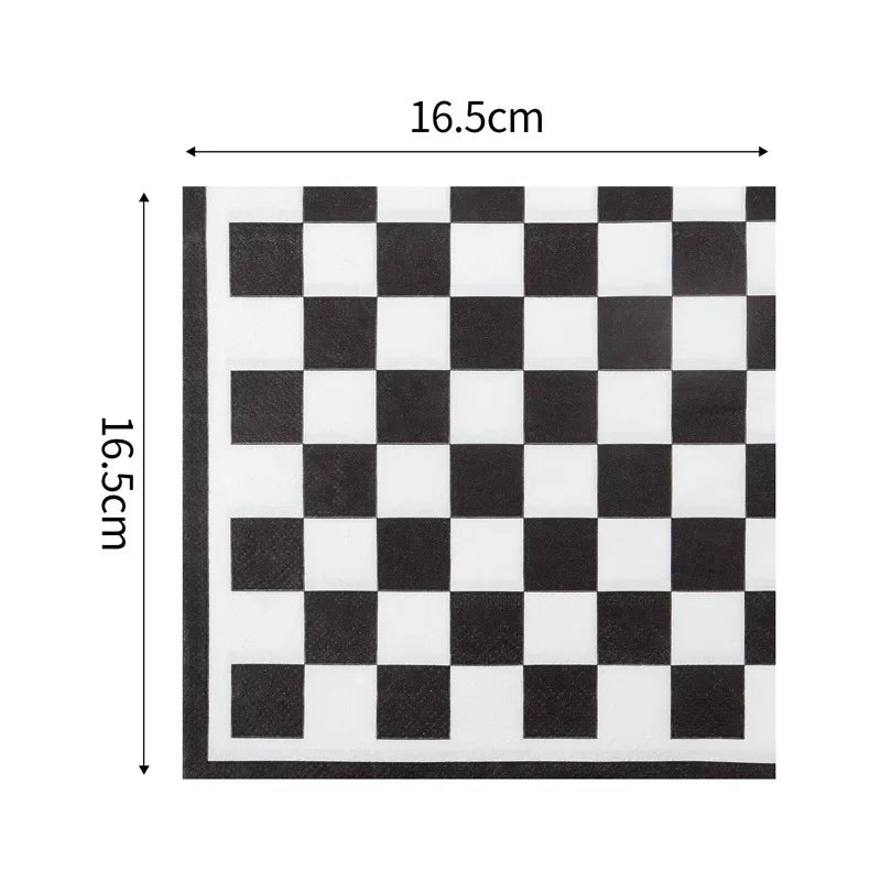 20pcs 33cm 2Ply  Black and White Checkerboard Printed Napkins Party Printed Decorative Napkins Disposable Placemats DIY Paper