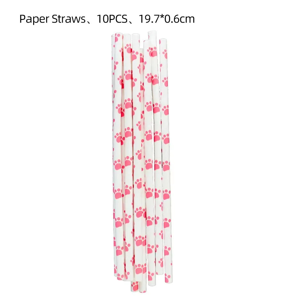 Pink Dog Paw Birthday Party Decor Disposable Tableware Gift Bag Backdrop Cake Topper Banner Plate for Kid Girl Party Supplie Set