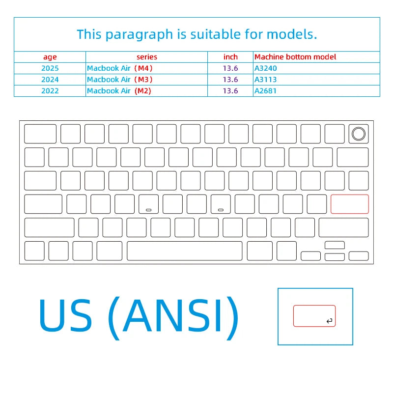 (Us American Version) Translucent Gray Mbp Suitable for Apple Mac Book Keyboard Stickers, Translucent Protective Stickers, Compatible with 13- 16inch MacBook Air/Pro