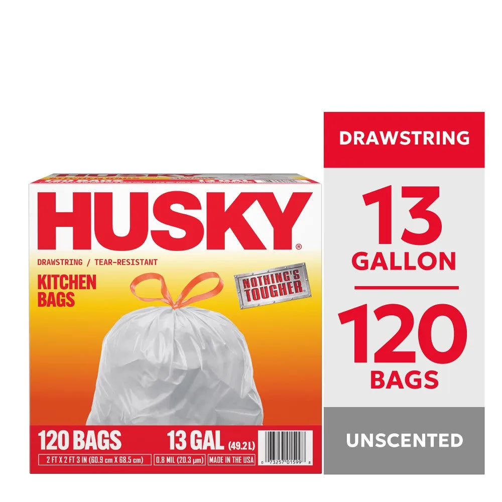13 Gallon Tall Kitchen Drawstring Bags, 120 Bags, Strong Trash Bags for Wastebasket, Heavy Duty Garbage Bags for Home, Office, Kitchen Can Liners