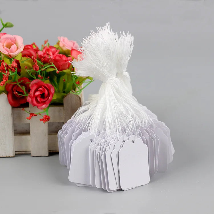 100pcs White Rectangular Paper Price Tag String Display Cards Promotion Label For Sales Jewelry Crafts Supplies Small Business