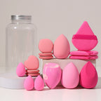 16PCS Pink Makeup Sponge & Powder Puff Set, Dry & Wet Use Foundation Blender, Latex-Free Beauty Tools with Storage Jar for Daily Makeup
