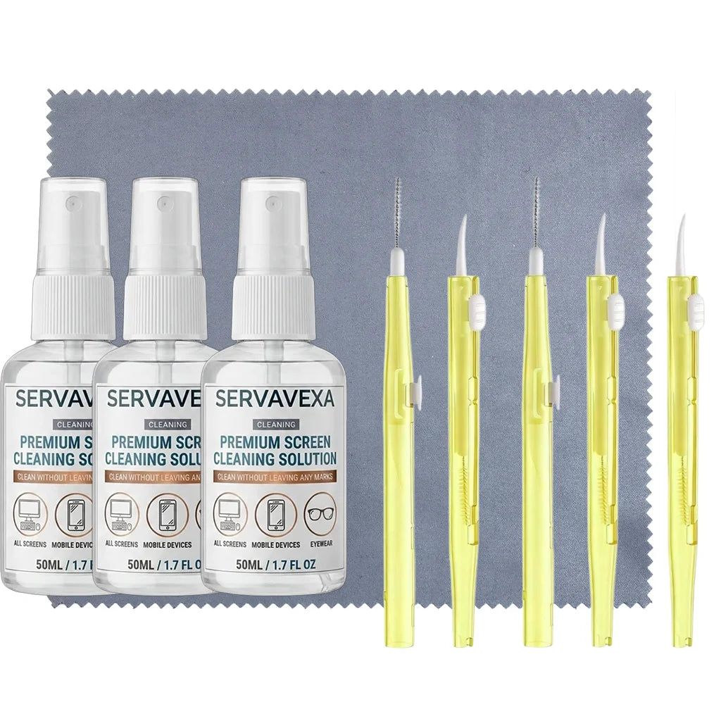 7-in-1 Screen Cleaner Spray Kit with 5 Brushes & Microfiber Cloth Dust Remover for Phone Laptop Keyboard Monitor Tablet Camera