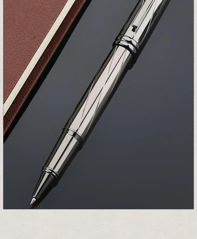 1 PC High Quality Luxury Full Metal Ballpoint Pen Silver Plating Ball Pens Business Writing Signing School Office Supplies 03733