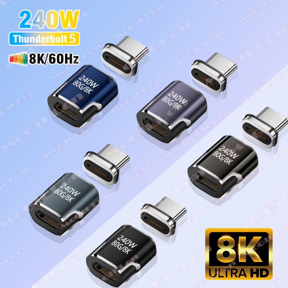 Mini USB4 80Gbps 240W Thunderbolt5/4 Magnetic Adapter USB C To Type C Fast Charge Magnet Converter Cable 8K@60Hz Type C Adapter