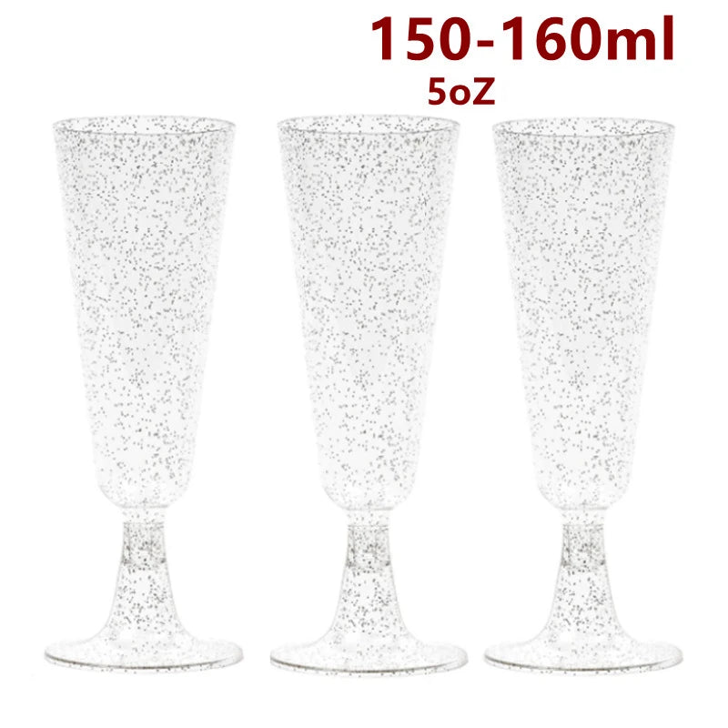 50pcs 5OZ Disposable Wine Cup Party  Plastic Champagne Flutes Cocktail Strawberry Toasting Glass for Wedding Bar Party Camping