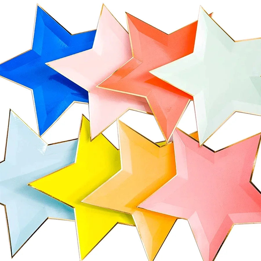 8Pcs Star Paper Plates Party Decoration Disposable Tableware for Dinner Cakes Birthday Wedding Party Supplies