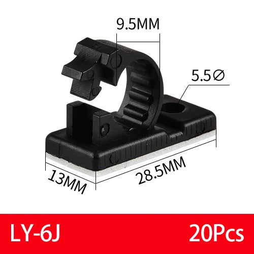 20PCS Self-Adhesive Cable Organizer Clips Management Wire Holder USB Winder Desktop Line Clamp Sticky Adjustable LY-4/6/8 Black