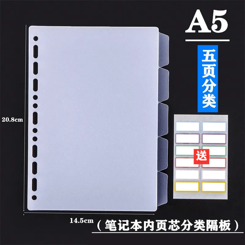 A4 A5 B5 Binder Dividers Genera Holes Binder Index 5 Tabs Frosted Plastic Planner Divider for Round Ring Binder Sheet Protector