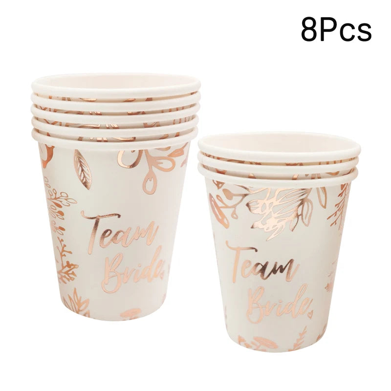 1Bag Team Bride Disposable Tableware Paper Plates Cup Wedding Bridal Shower Hen Night Bachelorette Engagement Party Decoration