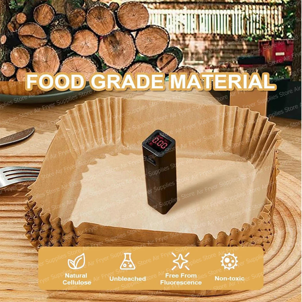 23CM Air Fryer Disposable Baking Paper Square Greaseproof Paper Parchment Paper for 7-12L Basket Airfryer Microwave Oven Steamer