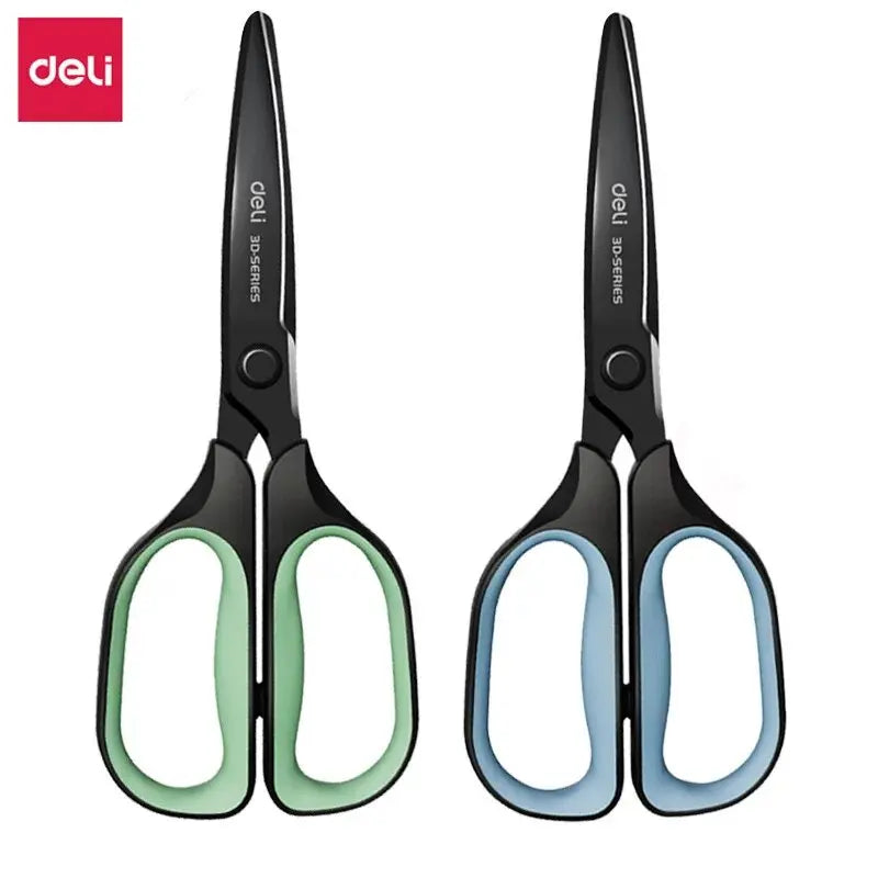 Deli Stainless Steel Scissors 3D Curved Knife Black Blade Home Office Hand Craft Anti-stick Shear Scissor School Stationery