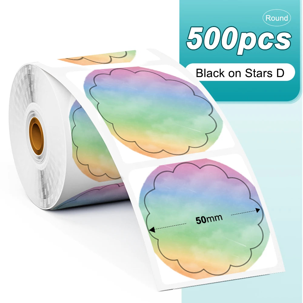 Phomemo PM241 Shipping Printer Label Sticker Round Paper Square Label Rainbow Color for DIY Logo Design Small Business Adress