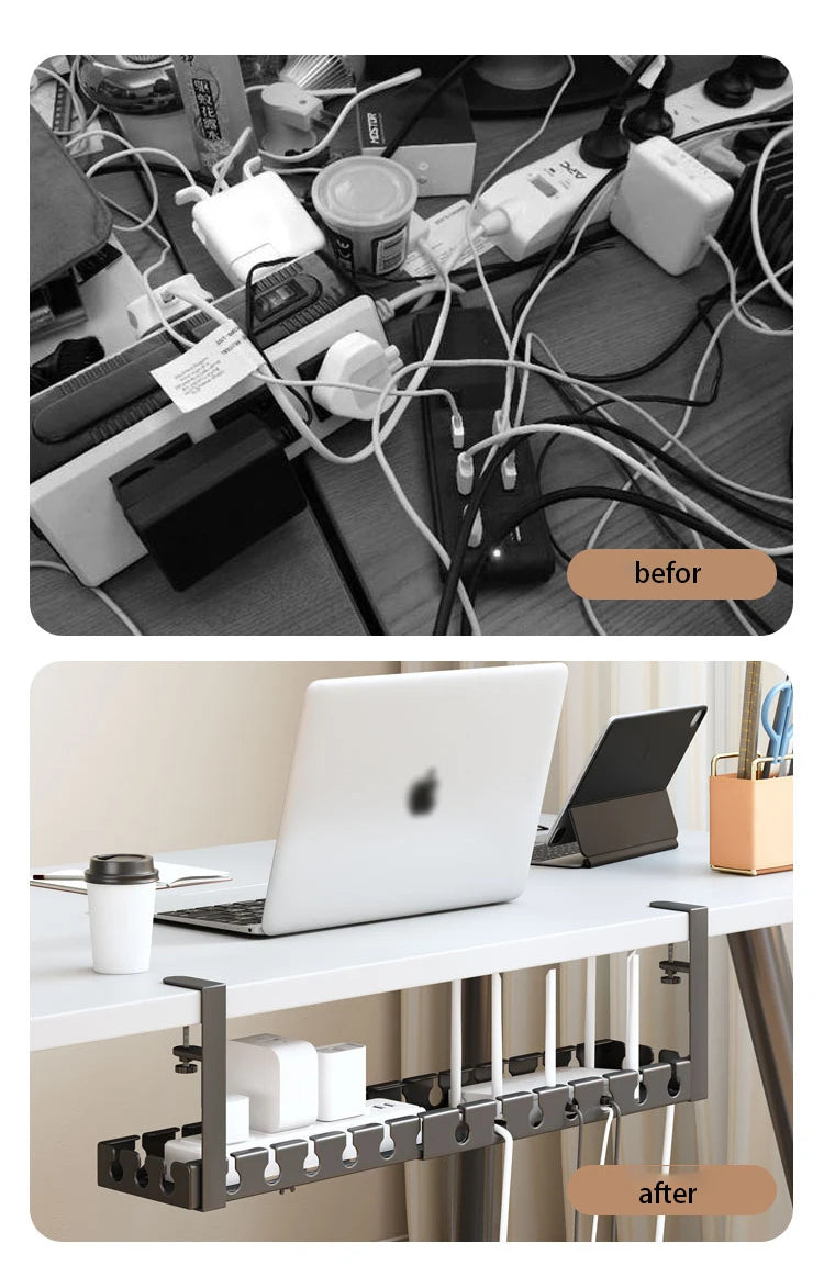 Under Table Storage Rack No Punching Metal Cable Management Tray Home Office Desk Wire Organizer Retractable Power Strip Storage