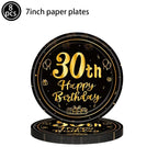 Happy Birthday 30 Year Old Disposable Tableware Black Gold Plate Tablecloth Banner For 30th Birthday Party Decorations  Supplies