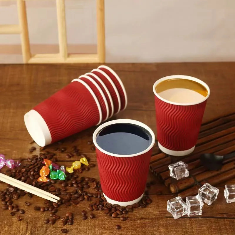 25/50PCS Disposable Corrugated Paper Cups Double-layered Coffee Hot Tea Milk Beverage Paper Cups Party Drinking Accessorie