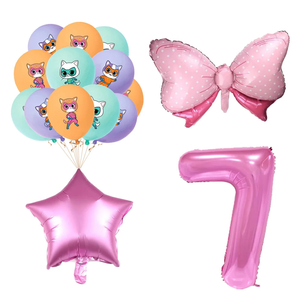 Superkitties Happy Birthday Party Decor Paw Meow Cat Super Kitties Tableware Tablecloth Plate Cup Gift Set Kid Party Supplie Toy