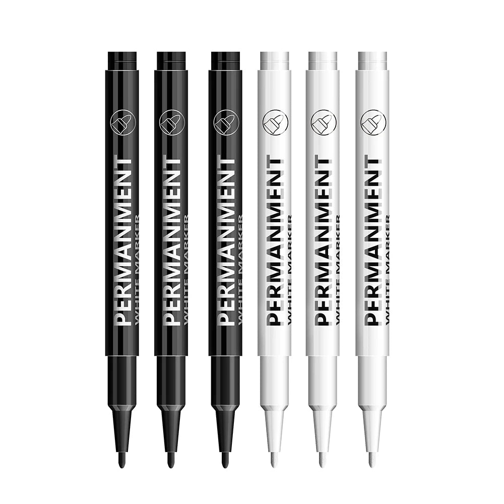 3/6/12 Pcs Waterproof Marker Pen White Black Inks  2mm Tip For Rock Painting Stone Ceramic Glass Wood Tire Fabric Metal Canvas