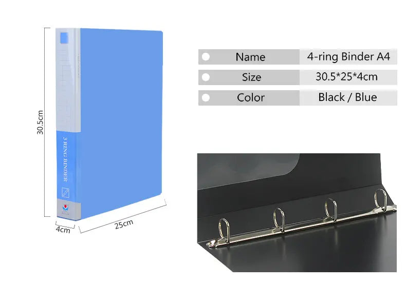 Office Supplies 4-ring Binder A4 Paper Organizer 2-hole Document Folder A4 3-Ring Binder Folder For Documents