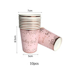 Rose Gold Party Disposable Tableware Set Light Powder Paper Plates Cups Straws Kids Birthday Party Decorations Babyshower Girl