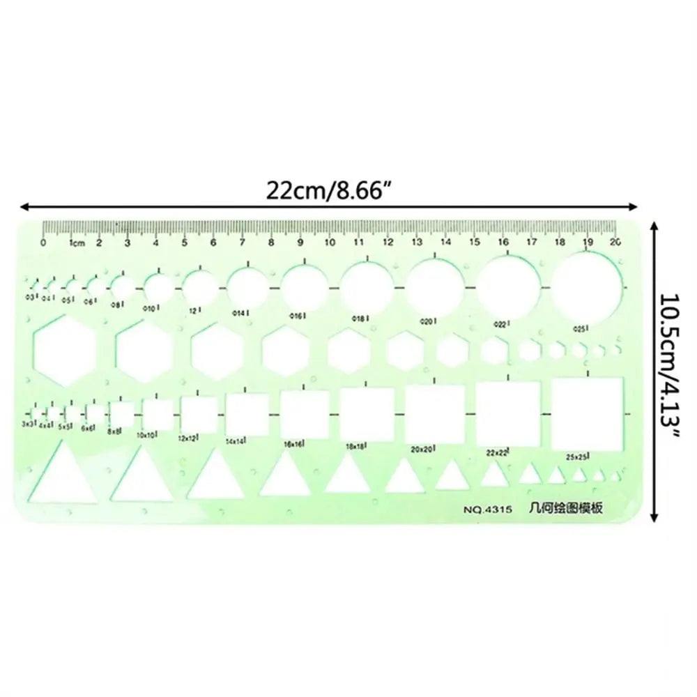 17 Styles Rulers Green Plastic Circles Geometric Template Ruler Stencil Measuring Tool Stationery Students Drawing Curve Ruler