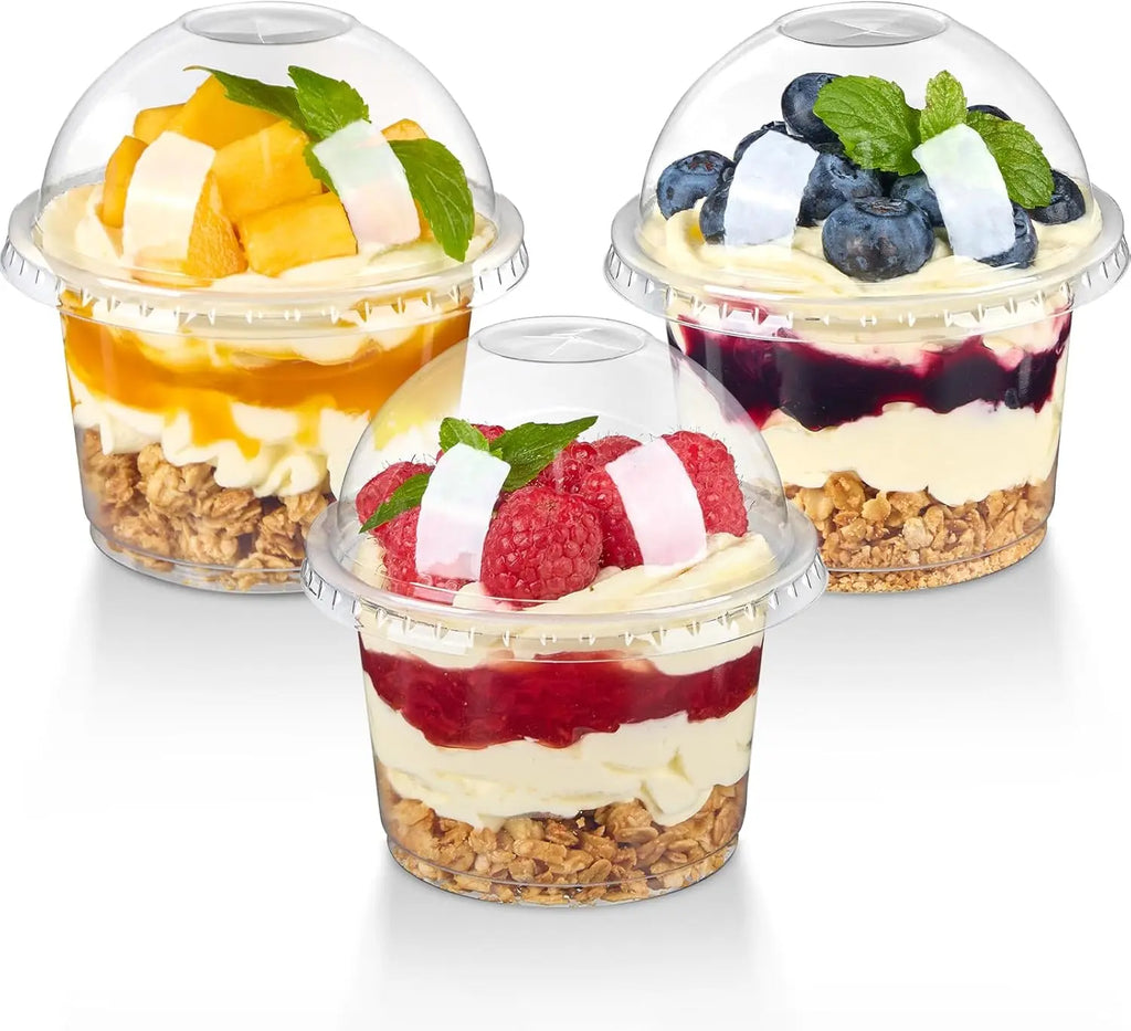 8OZ  Disposable Plastic Cups with Dome Lids Clear Dessert Cup Mini Parfait Appetizer Container for Ice Cream Cake Fruit Jelly