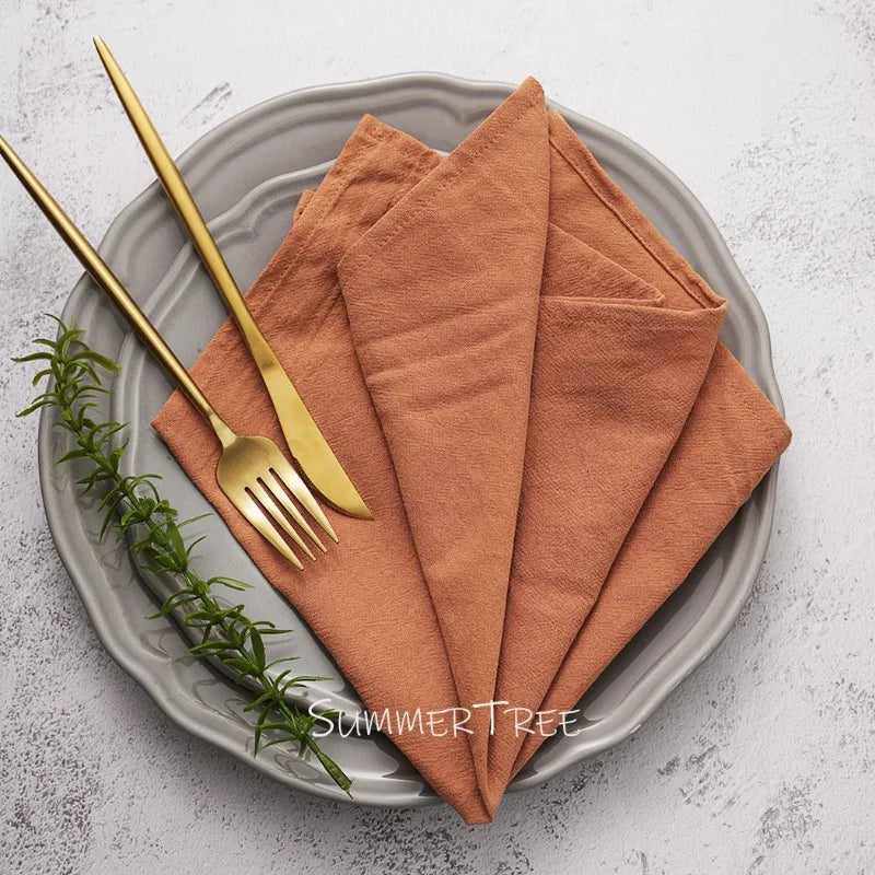 10pcs Napkins 40X40CM Plain Washed Cotton Classic Style Tea Towel Dining Place Mats Home Kitchen Dinner Wedding Settings Decor