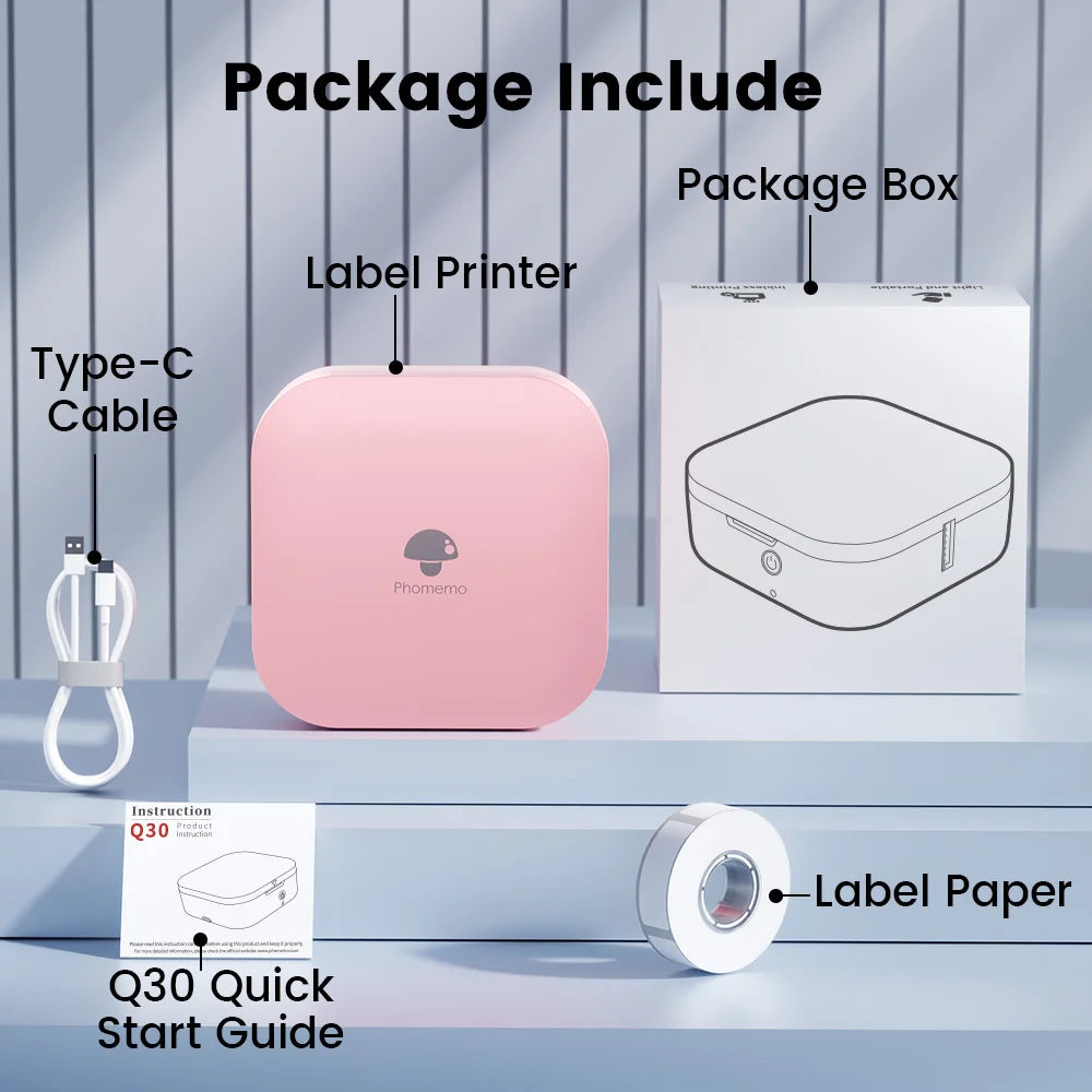 Phomemo Q30 Bluetooth Label Maker, Thermal Sticker Maker with 1 Roll Free Label, Available for Small Business/Home Organization