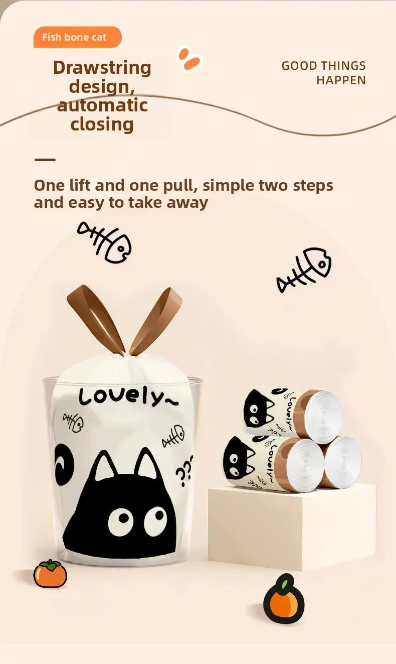 100PCS Thickened Trash Bags with Cute Cartoon Design Sturdy Tear-Resistant Garbage Liners Great for Kitchen Bathroom Office