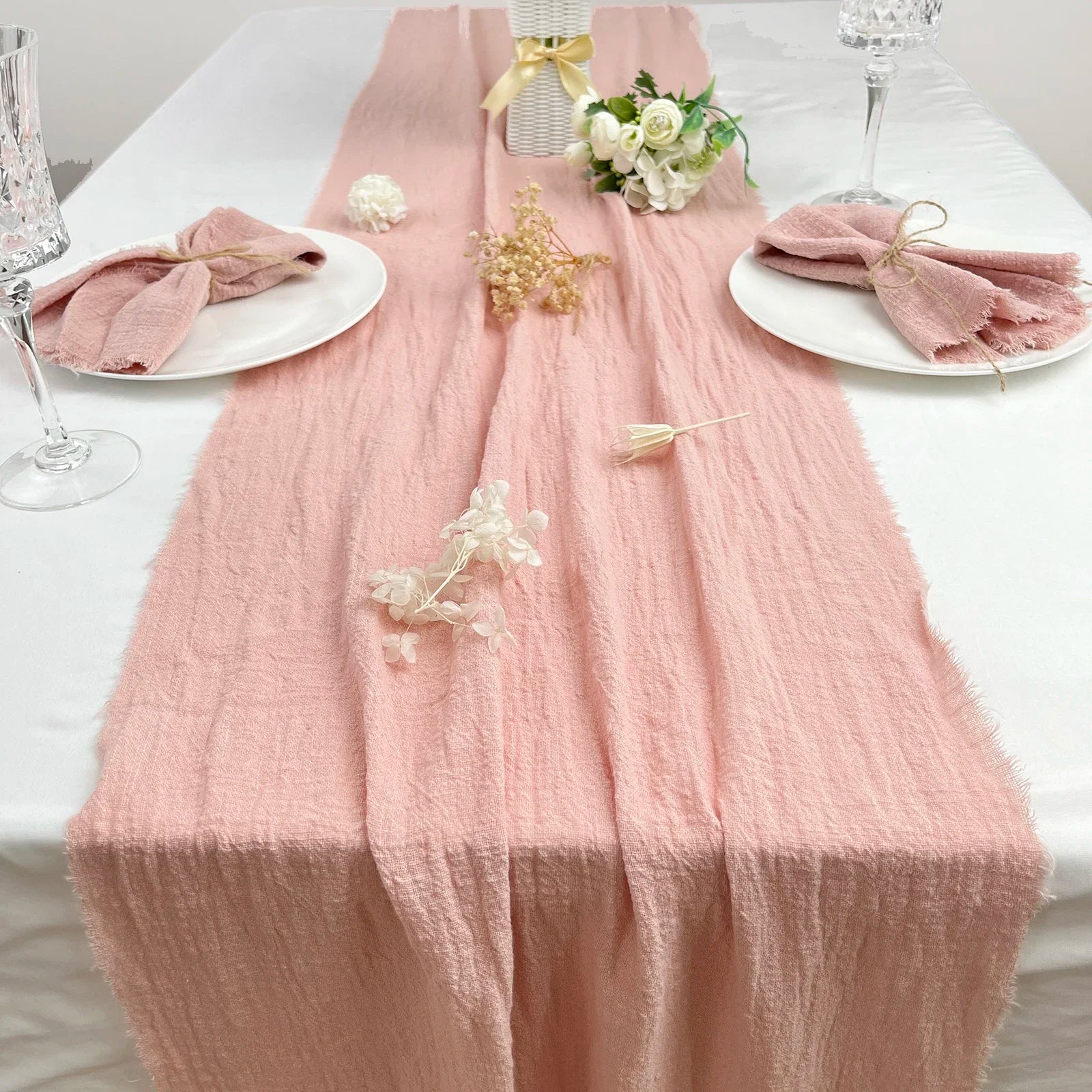 10pcs 32x32cm Gauze Cotton Wedding Napkins Reusable Green Trim Tea Towel Rustic Retro Burrs Napkins for Party Table Decoration