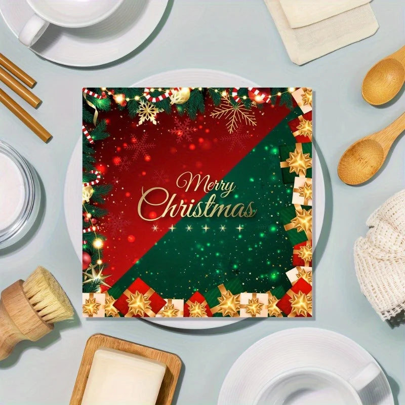 40pcs Count Festive Christmas Paper Napkins with Snowflakes,Merry Christmas Holiday Dinner,Party Birthday Decorations, Christmas