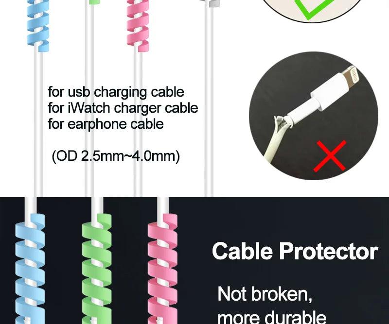 10pcs Cable Protector Silicone Charge Cable Spiral Winder Wire End Cord Savers Cover For Phone USB Charger Cable Accessories