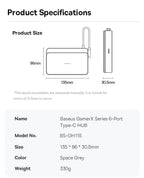 Baseus USB C Docking Station for Steam Deck Nintend Switch Game Type C to HDMI 4K@60Hz RJ45 PD 100W USB 3.0 6-in-1 Type C Hub