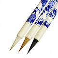 3PCS Chinese Style Calligraphic Brushes Blue and White Porcelain Pen Holder Weasel Wool Hair Writing Brush Xiaokai Kaishu Brush