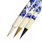 3PCS Chinese Style Calligraphic Brushes Blue and White Porcelain Pen Holder Weasel Wool Hair Writing Brush Xiaokai Kaishu Brush
