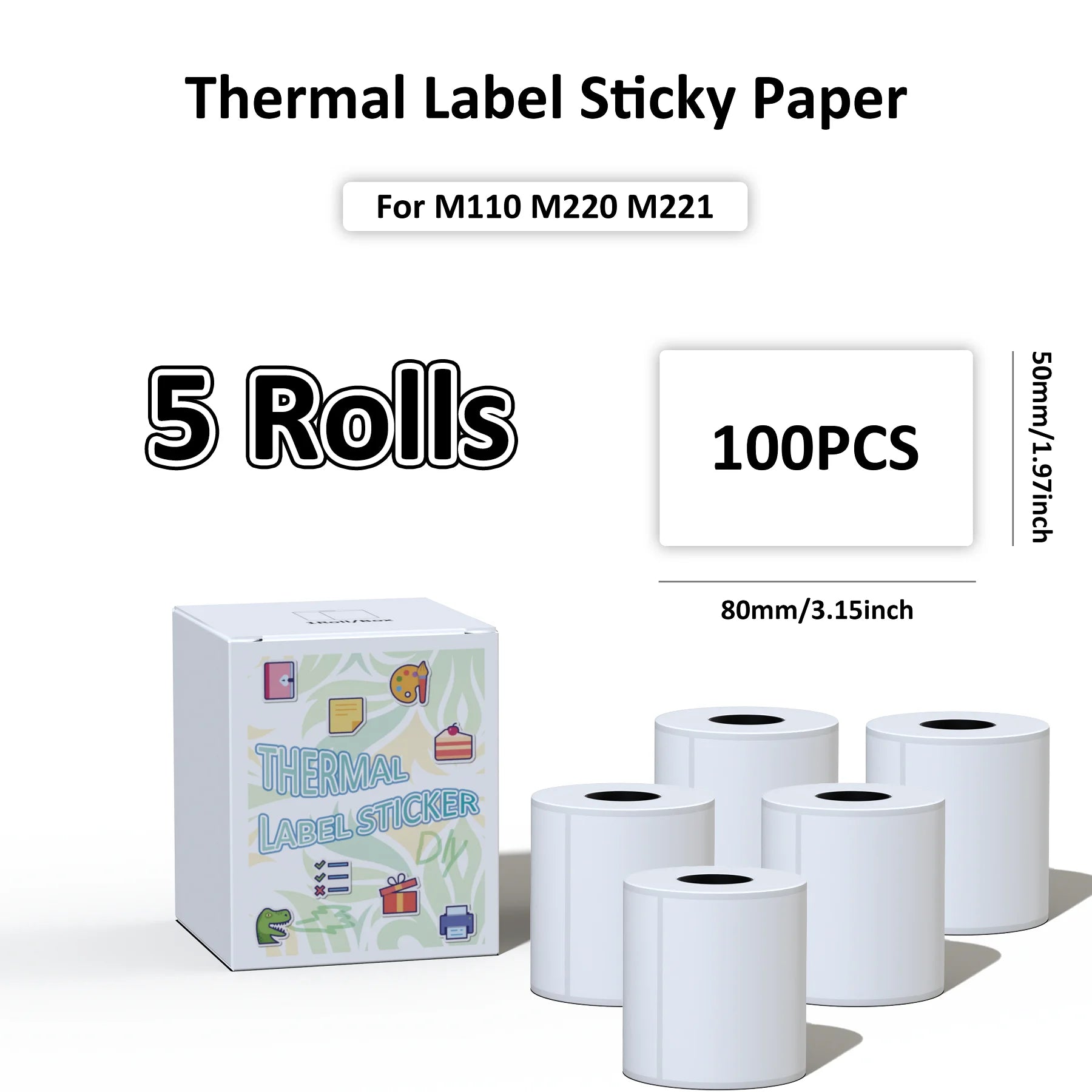 1 Rolls 50x80mm Waterproof Self-Adhesive Thermal Labels Sticker Paper for Shipping Barcodes, Retail Price Tags & Daily Office